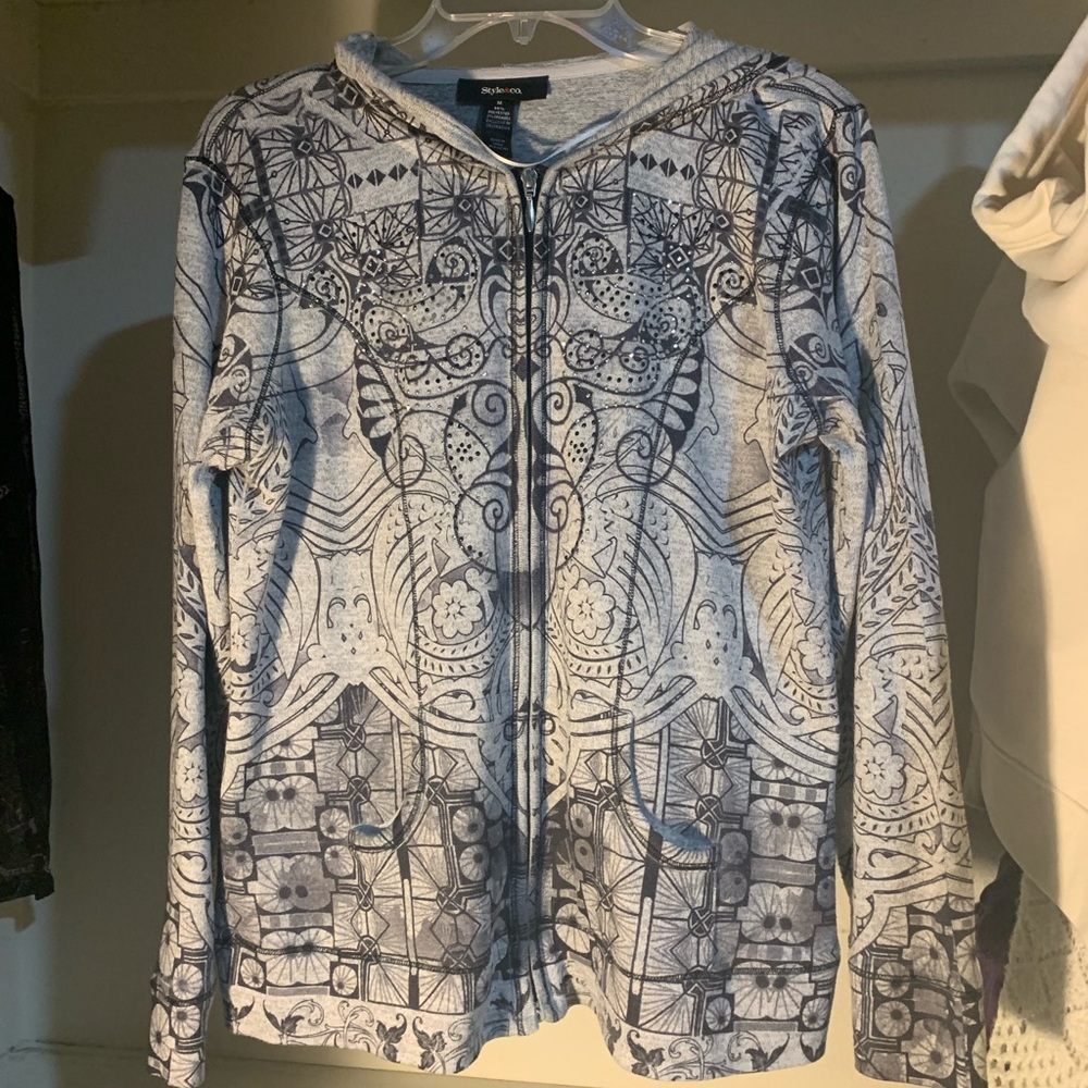 Style&co. Gray Patterned Zip-Up Hoodie